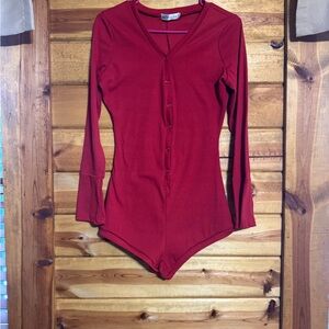 Moxeay Red Ribbed Bodysuit